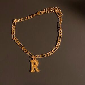 Gold Initial 'R' Chain Bracelet